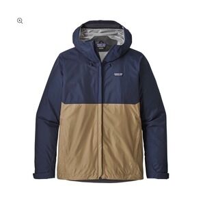 Patagonia Torrentshell 3L Rain Jacket Mens Small Navy Blue Tan H2No Waterproof
